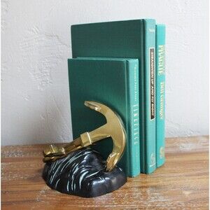 Vintage Brass Anchor Bookend Book End Coastal Doorstop Nautical Bookshelf Decor